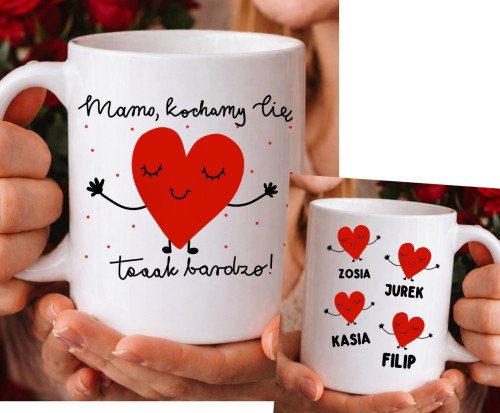 Kubek dla Mamy na Dzień Mamy - KOCHAMY CIĘ TAAAK BARDZO z imionami dzieci