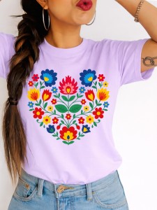 Fiołkowa koszulka damska Z NADRUKIEM SERCA - wzór serce92