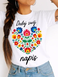 Białe Koszulki dla koła gospodyń wiejskich z własną nazwą - wzór folkowe serce92