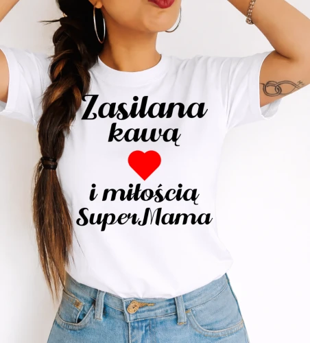Koszulka dla Mamy na prezent - Zasilana kawą i miłością - SuperMama