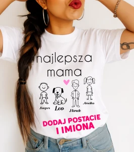 Personalizowana koszulka dla Mamy - NAJLEPSZA MAMA Z SERUSZKIEM I IMIONAMI DZIECI 