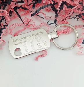 Breloczek dla Taty z imionamid zieci - TATO JEDŹ OSTROŻNIE !.webp