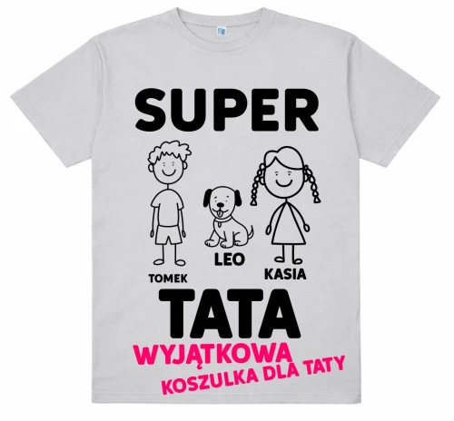 Koszulka dla Taty SUPER TATA z imionami dzieci na Dzień Taty.webp