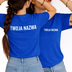 Damska niebieska koszulka reklamowa z nazwą firmy - kolor ROYAL BLUE 