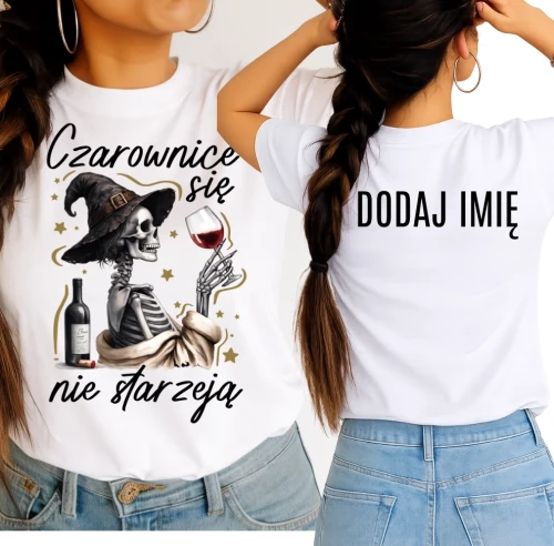 Koszulka dlamska na prezent dla koleżanki na urodziny z imionami - czarownice się nie starzeja.webp