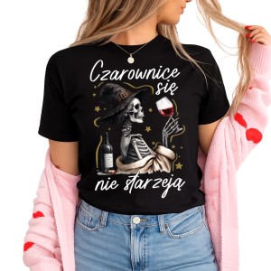 Czarna Koszulka damska na prezent dla koleżanki na urodziny - CZAROWNICE SIE NIE STARZEJĄ