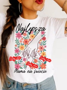 Koszulka dla Mamy z imionami trójki dzieci  - NAJLEPSZA MAMA NA ŚWIECIE