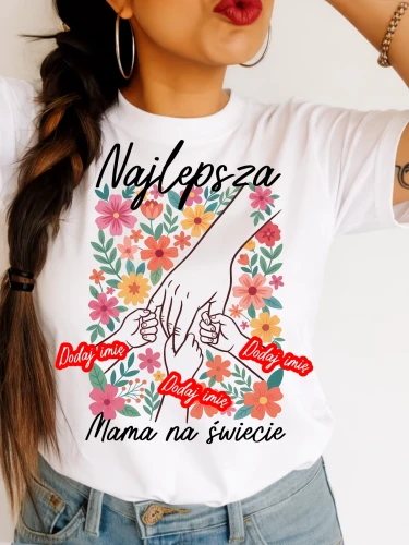Koszulka dla Mamy z imionami trójki dzieci - NAJLEPSZA MAMA NA ŚWIECIE