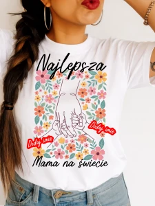 Koszulka dla Mamy z imionami dwójki dzieci  - NAJLEPSZA MAMA NA ŚWIECIE 