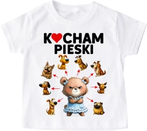  Koszulka dziecięca dla miłośnika psów ''KOCHAM PIESKI'' misia w sukience)