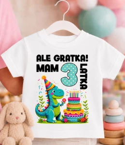  Koszulka URODZINOWA dziecięca ''ALE GRATKA MAM 3 LATKA''DINO