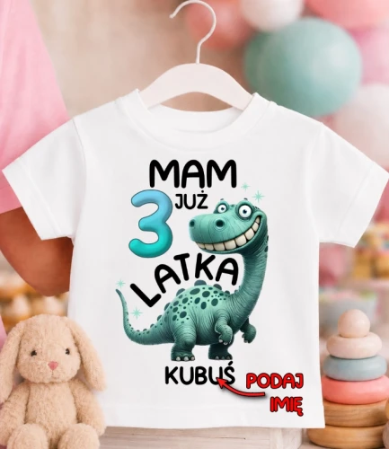 Koszulka URODZINOWA dziecięca ''MAM JUŻ 3 LATKA'' DINOZAUR