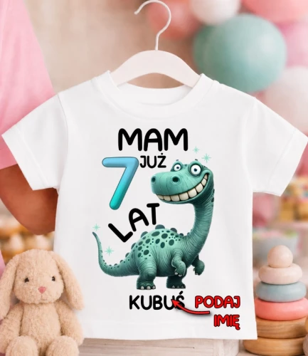 Koszulka URODZINOWA dziecięca ''MAM JUŻ 7 LAT'' DINOZAUR