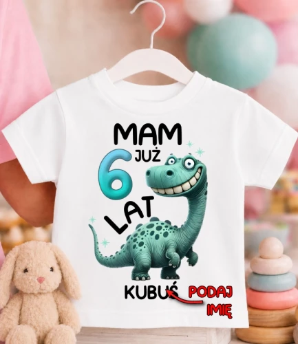 Koszulka URODZINOWA dziecięca ''MAM JUŻ 6 LAT'' DINOZAUR