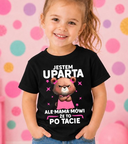Czarna koszulka dla dziewczynki - JESTEM UPARTA