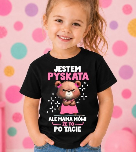 Czarna koszulka dla dziewczynki - JESTEM PYSKATA