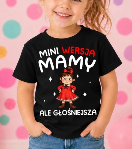Czarna koszulka dla dziewczynki 'MINI WERSJA MAMY''