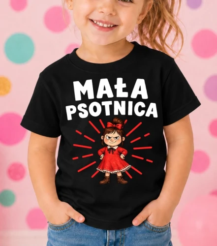 Czarna koszulka dla dziewczynki 'MAŁA PSOTNICA
