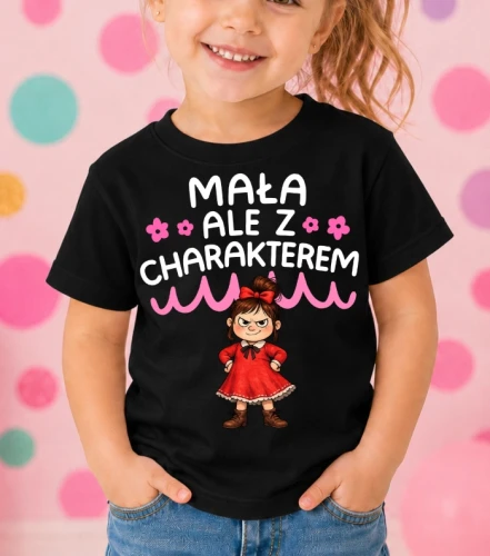 Czarna koszulka dla dziewczynki 'MAŁA ALE Z CHARAKTEREM''