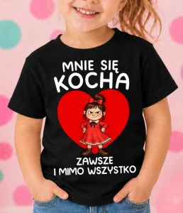 Czarna koszulka dla dziewczynki ''MNIE SIĘ KOCHA ZAWSZE ''