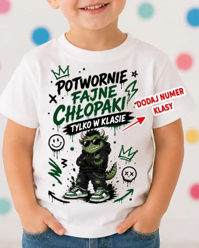 Koszulki na Dzień Chłopaka z numerem klasy POTWORNIE FAJNE CHŁOPAKI TYLKO W KLASIE ZZ.webp