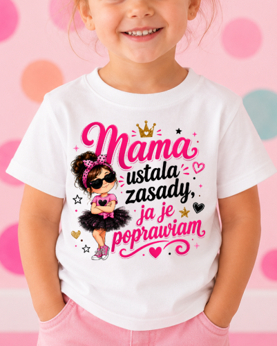 Koszulka dla dziewczynki MAMA USTALA ZASADY CXCXZC.png