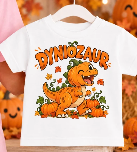 Koszulka dla dziecka na dzień dyni z dinozaurem .webp