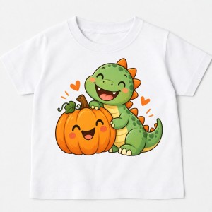 Koszulka na Dzień Dyni z dinozaurem i dynią 