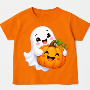 Pomarańczowa Koszulka NA HALLOWEEN DLA DZIECKA Z DUSZKIEM I DYNIĄ 