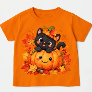 Pomarańczowa Koszulka NA HALLOWEEN Z KOTEM I DYNIĄ 