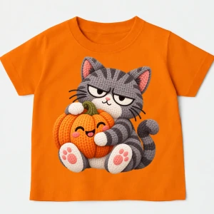 Pomarańczowa Koszulka NA HALLOWEEN Z DYNIĄ I kotem 