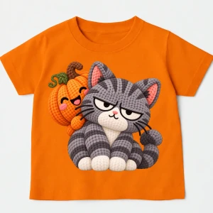 Pomarańczowa Koszulka NA HALLOWEEN Z DYNIĄ I kotem