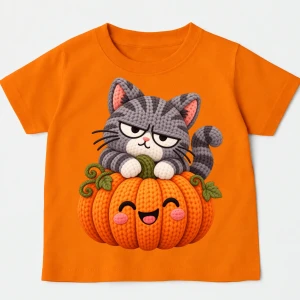 Pomarańczowa Koszulka NA HALLOWEEN Z DYNIĄ I kotem