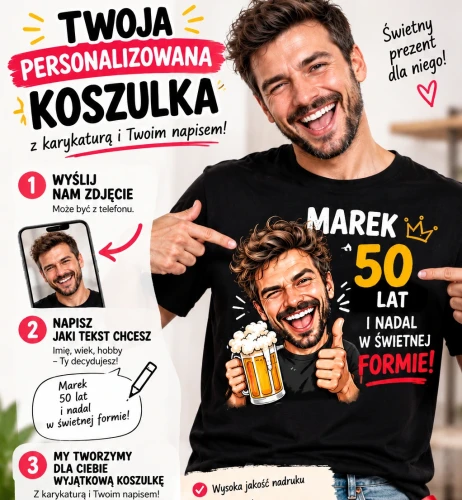 Personalizowana koszulka z karykaturą i własnym napisem .webp