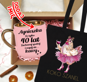 Zestaw prezentowy na 40 urodziny - kubek na 40 z imieniem oraz torba