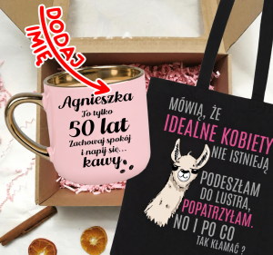 Zestaw prezentowy na 50 urodziny - kubek na 50 z imieniem oraz torba