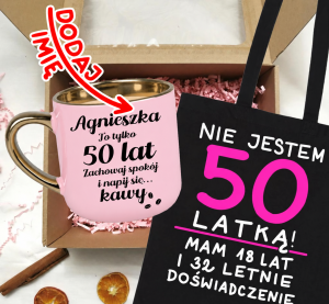 Zestaw prezentowy na 50 urodziny - kubek na 50 z imieniem oraz torba