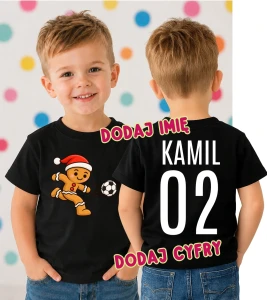 Świąteczna koszulka dla dziecka na Mikołajki z Piernikiem oraz imieniem i numerem na plecach