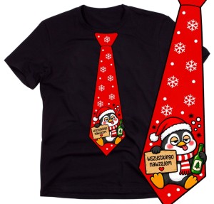 Męska koszulka świąteczna z nadrukiem krawata – zabawny T-shirt na prezent - krawat57