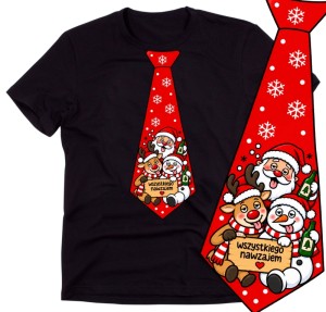 Męska koszulka świąteczna z nadrukiem krawata – zabawny T-shirt na prezent - krawat60