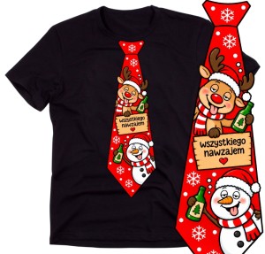 Męska koszulka świąteczna z nadrukiem krawata – zabawny T-shirt na prezent - krawat63