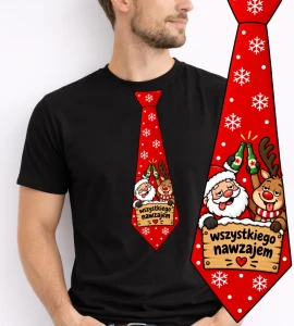 Męska koszulka świąteczna z nadrukiem krawata – zabawny T-shirt na prezent - krawat66
