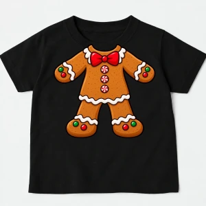 Świąteczna Koszulka z Piernikiem – Czarny T-shirt z Piernikowym Ludzikiem