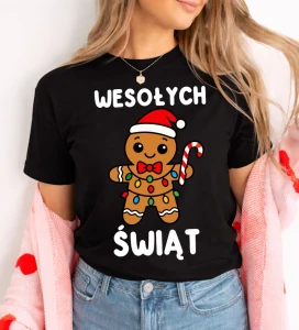 Damska koszulka świąteczna z piernikiem - WESOŁYCH ŚWIĄT