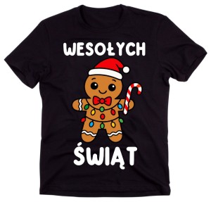 Czarna męska koszulka z piernikiem WESOŁYCH ŚWIĄT 