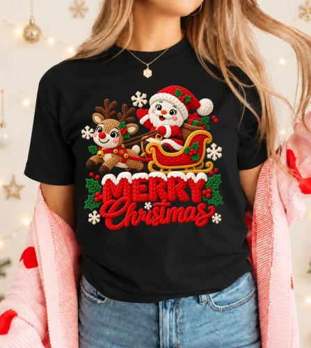 Czarna damska świąteczna koszulka merry christmas - merry402-2.webp