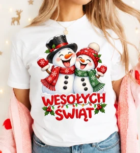 Biała Damska koszulka świąteczna WESOŁYCH ŚWIĄT - merry405-1