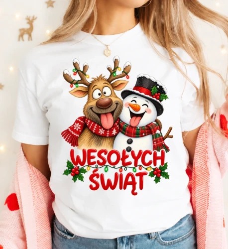Biała damska koszulka świąteczna na Mikołajki - merry405-2.webp