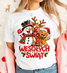 Biała Damska koszulka świąteczna WESOŁYCH ŚWIĄT - merry405-3