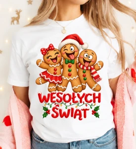 Biała Damska koszulka świąteczna WESOŁYCH ŚWIĄT - merry405-4